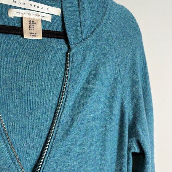 Max Studio blue teal cashmere zip up sweater - Picture 2 of 4